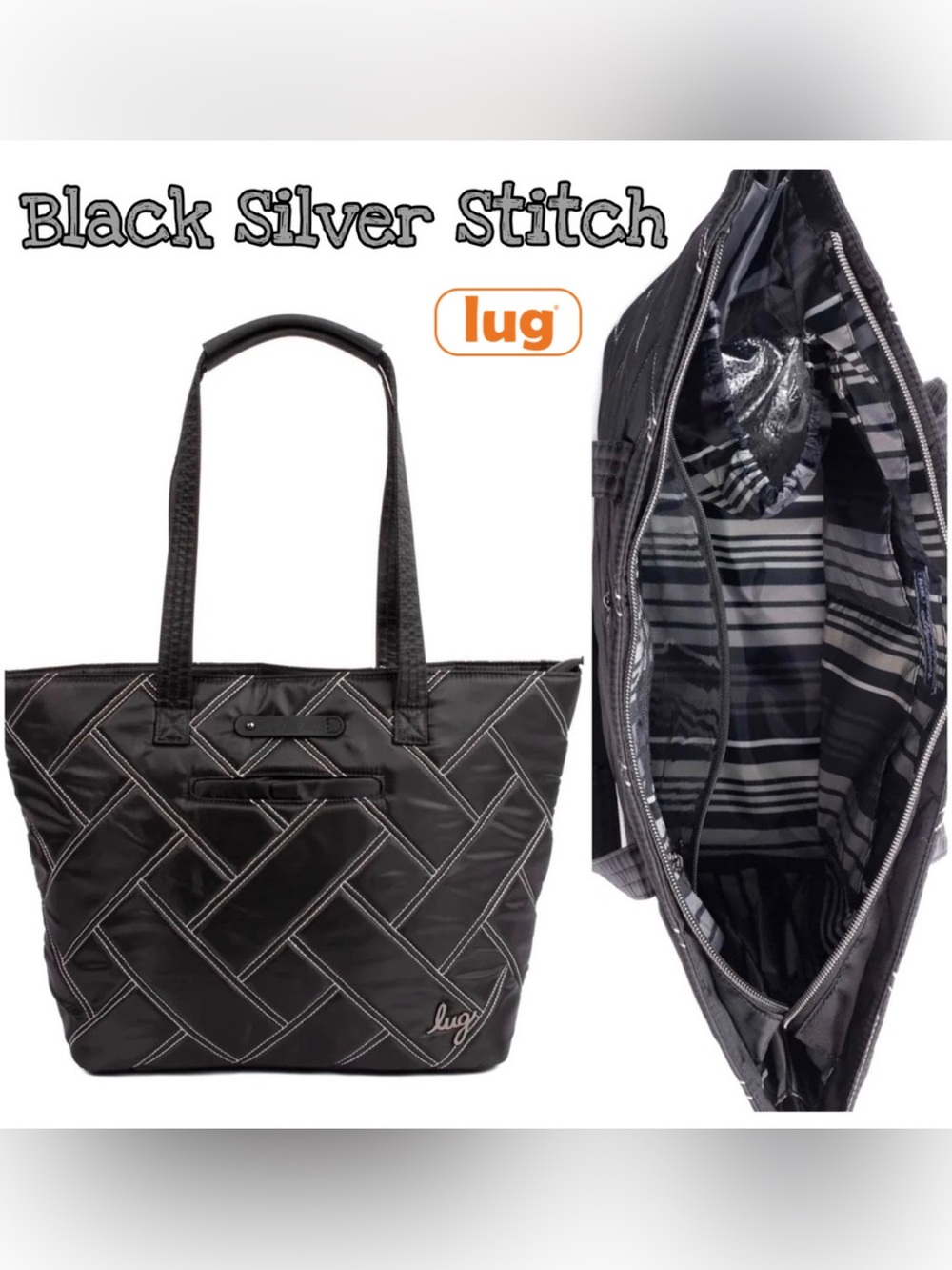Lug Skyliner Tote Black Silver Stitch